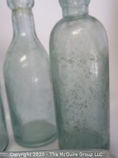 Eight Vintage Hand Blown Blue Green Bottles.  Some Medical.