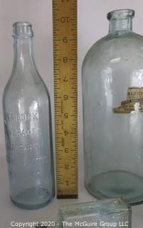 Eight Vintage Hand Blown Blue Green Bottles.  Some Medical.