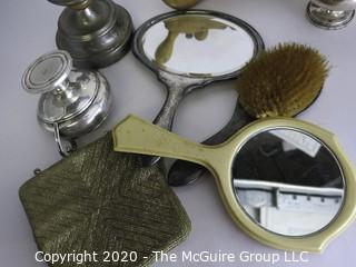 Miscellaneous Group of Items including Hand Mirror, Brush, Beaded Handbag, Weighted Sterling, Shoe Forms and Lamp.