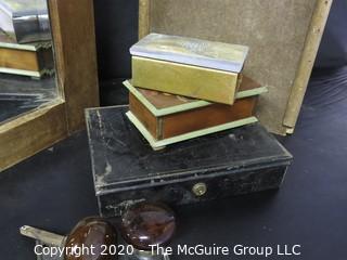 Vintage Bathroom Wall Mounted Cabinet with Mirror, Boxes and Brown Porcelain Door Knobs with Mortise. 