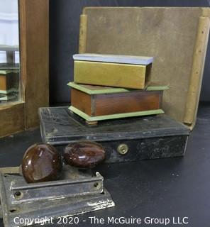 Vintage Bathroom Wall Mounted Cabinet with Mirror, Boxes and Brown Porcelain Door Knobs with Mortise. 