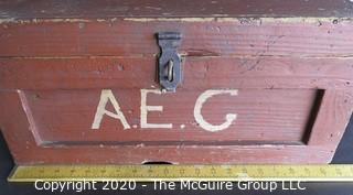 Primitive Hand Made Red Chest with Latch. Measures approximately 21" x 11" x 10"