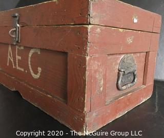 Primitive Hand Made Red Chest with Latch. Measures approximately 21" x 11" x 10"