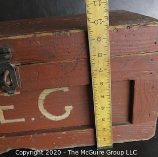 Primitive Hand Made Red Chest with Latch. Measures approximately 21" x 11" x 10"