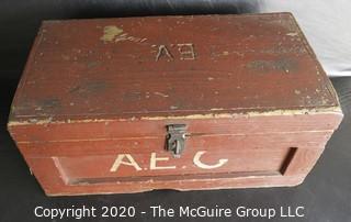 Primitive Hand Made Red Chest with Latch. Measures approximately 21" x 11" x 10"