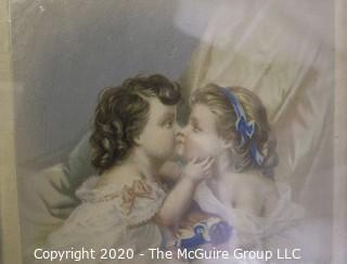 Five Framed Items Included Victorian Trade Cards, Child's Button Collection and Print. 