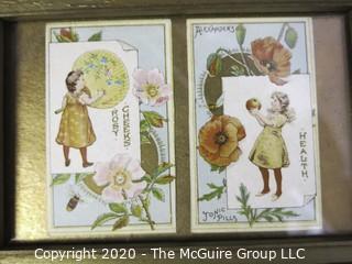 Five Framed Items Included Victorian Trade Cards, Child's Button Collection and Print. 