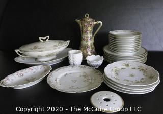 Partial Set of Mixed Pattern Haviland China and one Hand Painted Weimar Porcelain Chocolate Pot.