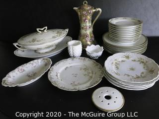 Partial Set of Mixed Pattern Haviland China and one Hand Painted Weimar Porcelain Chocolate Pot.