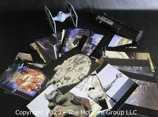 Lot of Star Wars Promotional Postcards, Light Saber and TIE Fighter Micro Machines Galoob.