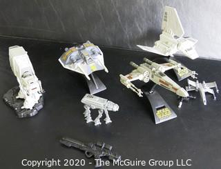 Lot of 4 Star Wars Action Fleet Ships & Stands 1995 L.F.L., Galoob Micro Machine with 2 guns and Smaller At-At Walker. 