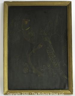 Gilt Framed Oil on Board of Peacock.  Measures approximately 15" x 11".