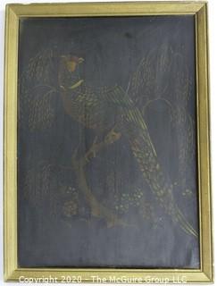 Gilt Framed Oil on Board of Peacock.  Measures approximately 15" x 11".