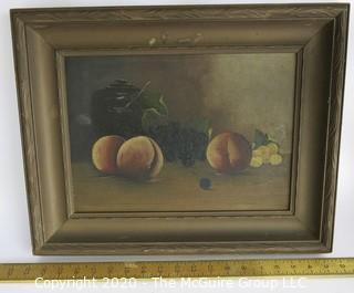 Framed Oil on Canvas of Fruit on Table.  Measures approximately 19" x 14".