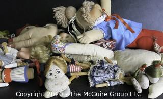 Group of Vintage Stuffed Dolls, Many Handmade. 