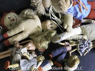 Group of Vintage Stuffed Dolls, Many Handmade. 