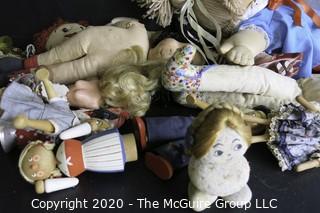 Group of Vintage Stuffed Dolls, Many Handmade. 