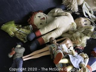 Group of Vintage Stuffed Dolls, Many Handmade. 