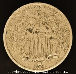 1868 Shield Nickel No Rays