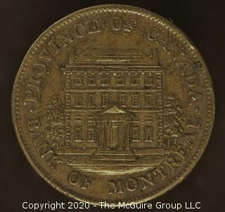 1844 Bank of Montreal Half Penny Bank Token; (Small Trees)