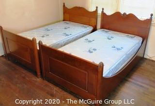 Pair of Twin Size Beds with Carved Angel Motif Headboards; each 48 x 81 x 22" mattress height from floor 