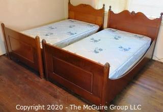 Pair of Twin Size Beds with Carved Angel Motif Headboards; each 48 x 81 x 22" mattress height from floor 