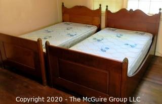 Pair of Twin Size Beds with Carved Angel Motif Headboards; each 48 x 81 x 22" mattress height from floor 