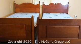 Pair of Twin Size Beds with Carved Angel Motif Headboards; each 48 x 81 x 22" mattress height from floor 