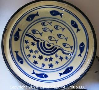 Tagine Baking Dish, Marble Decorative Mushrooms and Two Pewter Pitchers.