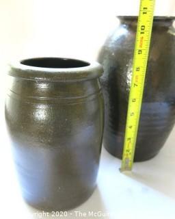 (2) Salt Glazed Jugs; tallest 10 1/2" 