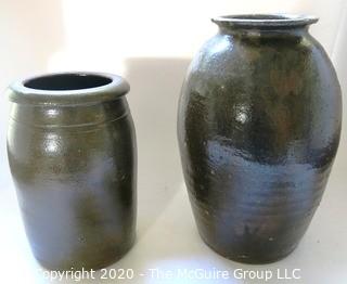 (2) Salt Glazed Jugs; tallest 10 1/2" 