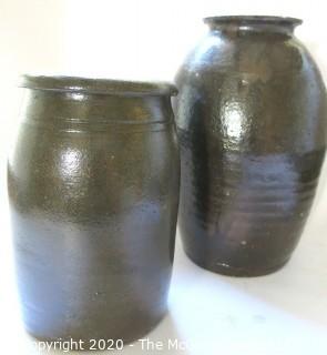 (2) Salt Glazed Jugs; tallest 10 1/2" 