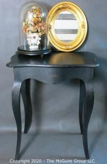 Antique Victorian Dried Flower Arrangement Under Glass, Gilt Mirror and Side Table.