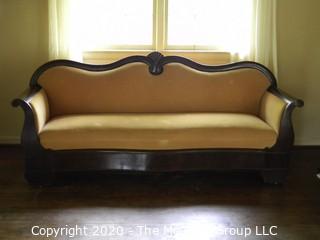 Antique Biedermeier Settee or Sofa with Salmon Pink Velvet Upholstery; 78"W x 36"T 