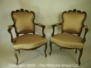 Pair of Victorian Open Armed Upholstered Chairs