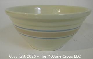 Large 14" Cream with Pink & Blue Stripes Brush McCoy Mixing Bowl or Wash Bowl.  Measures approximately 