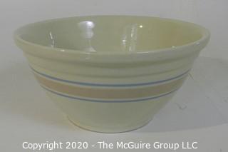 Large 14" Cream with Pink & Blue Stripes Brush McCoy Mixing Bowl or Wash Bowl.  Measures approximately 