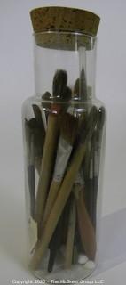 Collection of Artist Paint Brushes in Canister.