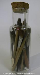 Collection of Artist Paint Brushes in Canister.