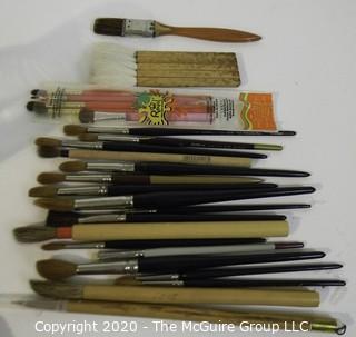 Collection of Artist Paint Brushes in Canister.