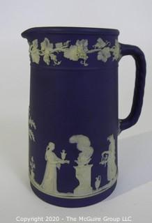 Antique Dark Blue Jasperware Wedgwood Chocolate Pot.