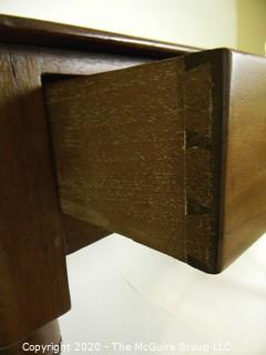 Dark Mahogany Credenza or Console Table with Two Drawers, Brass Pulls and Turned Legs. 