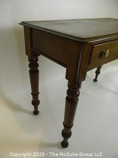 Dark Mahogany Credenza or Console Table with Two Drawers, Brass Pulls and Turned Legs. 