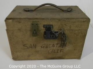 Vintage Keepsafe Case with Lock; marked San Quentin, Calif. ; 6 1/2" x 7 1/2" x 11 1/2"W