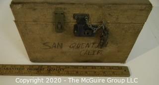 Vintage Keepsafe Case with Lock; marked San Quentin, Calif. ; 6 1/2" x 7 1/2" x 11 1/2"W