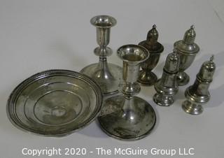 Mixed Lot of Sterling Silver. Includes Weighted Candle Sticks. 