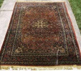 Bidjar Hand Knotted Wool Rug with Central Medallion on Cream Ground with Floral Motifs and Surrounded by Seven Border Guards. Measures approximately 128" x 84".