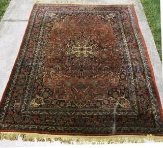 Bidjar Hand Knotted Wool Rug with Central Medallion on Cream Ground with Floral Motifs and Surrounded by Seven Border Guards. Measures approximately 128" x 84".