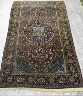 Hamadan Hand Knotted Wool with Central Cartouche in Floral Motif on Indigo Surrounded by Seven Border Guards. Measures approximately Measures approximately 49" x 78".