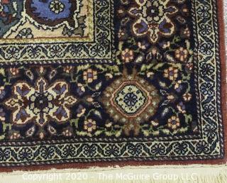 Hamadan Hand Knotted Wool with Central Cartouche in Floral Motif on Indigo Surrounded by Seven Border Guards. Measures approximately Measures approximately 49" x 78".